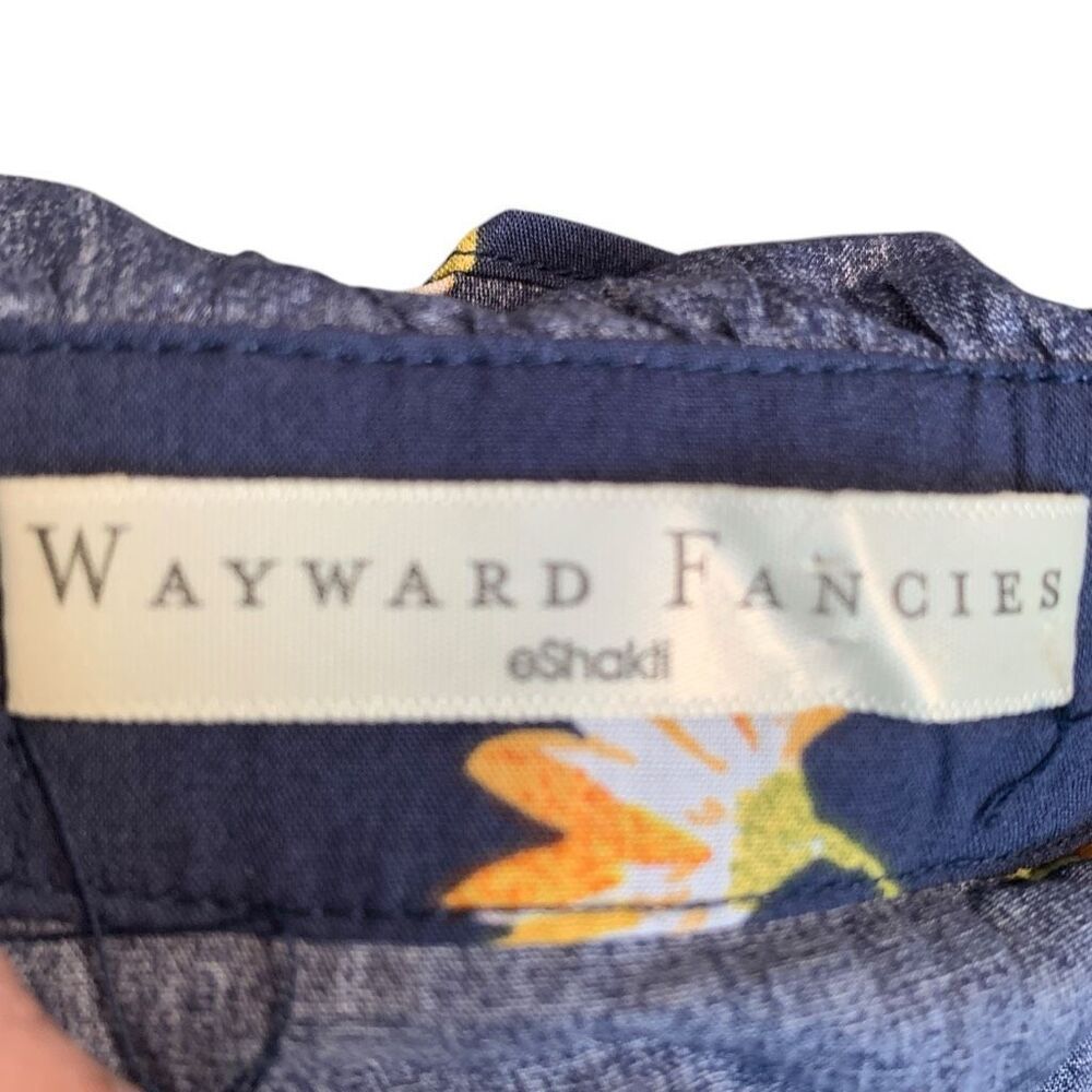 Wayward Fancies eShakti Navy Blue Citrus Print Button-Down Blouse Ruffled Collar - Picture 7 of 9